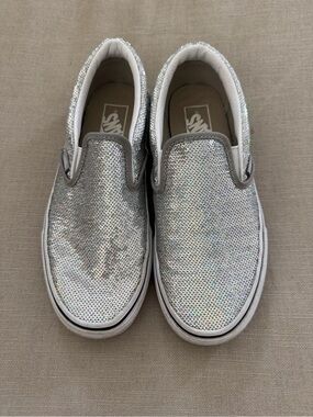 Vans Women’s Sequin Slip-On Sneakers - Silver Holographic